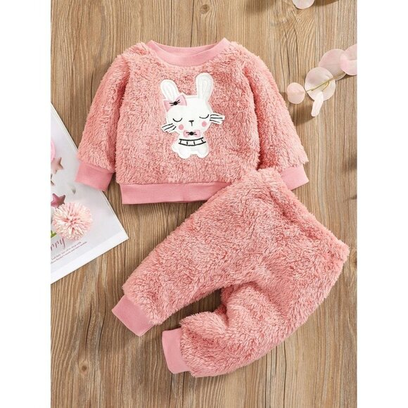 NWT SHEIN Baby Cartoon Embroidery Pullover & Sweatpants Size 18-24M Color Pink‎ - Picture 1 of 9